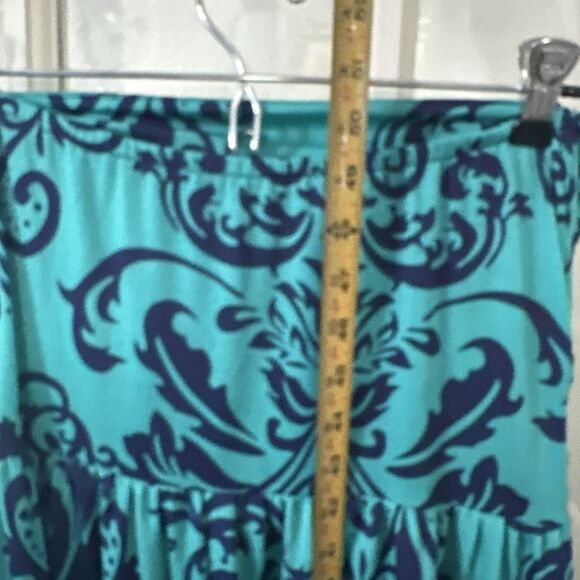 Strapless Maxi Dress Turquoise & Navy Blue Womens Large Pockets - Picture 9 of 10